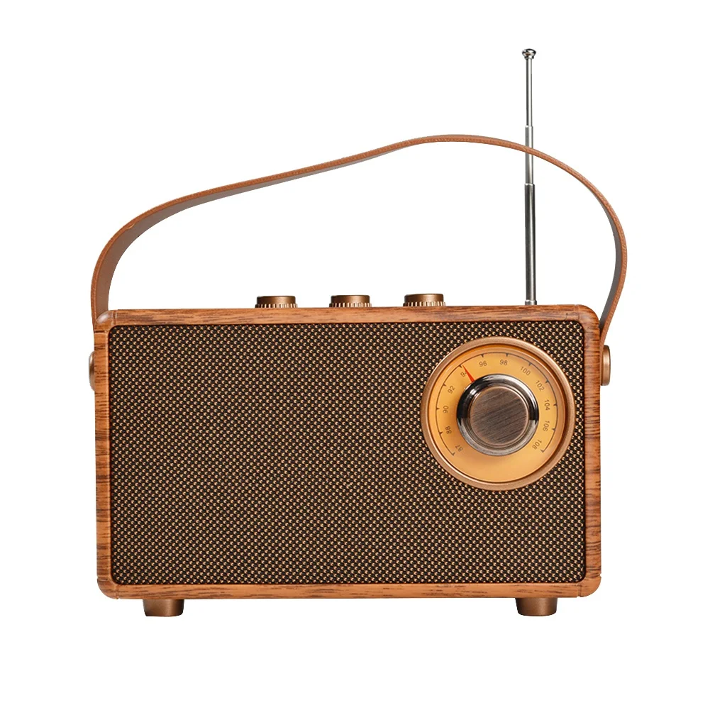 Radio FM Retro portátil de madera con Bluetooth, altavoz de graves, reproductor MP3 con manos libres, compatible con USB/tarjeta TF/AUX Play