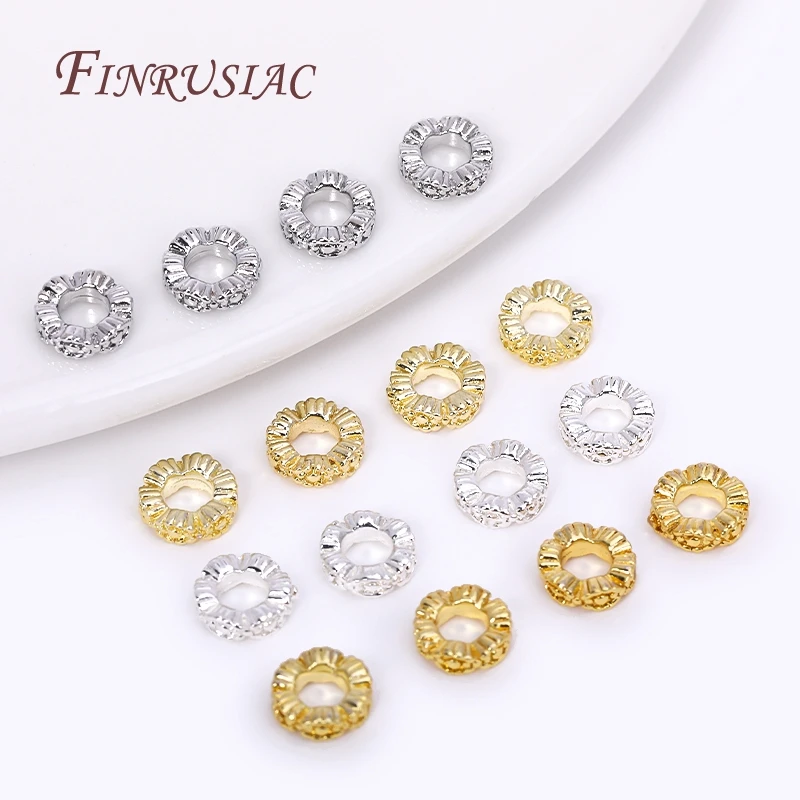 6.2x2mm 18K Gold Plated Brass Spacer Beads, Delicate Lace Pattern Flat Spacer Beads For DIY Bracelet Necklace Making Wholesale