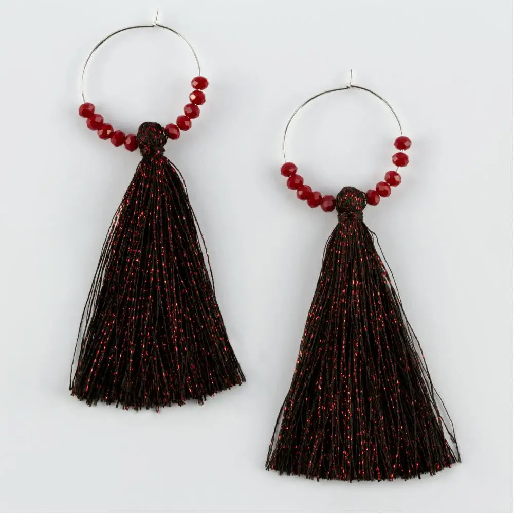 Silvery Crystal Cubic Zirconia Ring Tassel Earrings