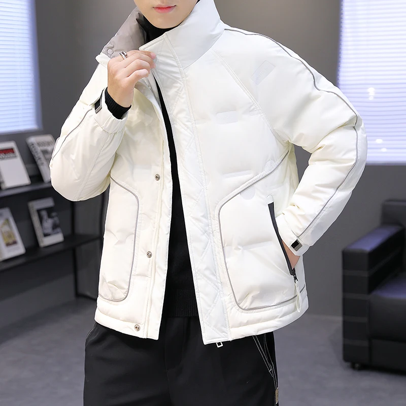 

Casual Men's down Jaet Winter New Sle Faion Pure Color Loose Stand Collar Casual Versatile Haome Outerwear