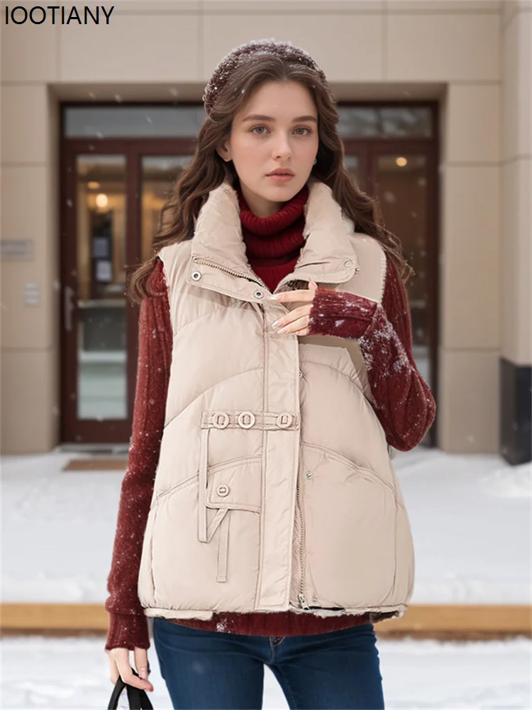 2025 New Design Casual Coat Woman Puffer Vest Winter Jacket Stand Collar Pockets Warm Thick Zipper Coat Woman Winter Clothes