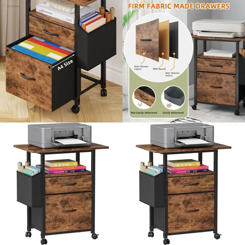 

Light Brown Mobile A4/Letter File Cabinet with Extended Desktop and Side Bag for Home Office