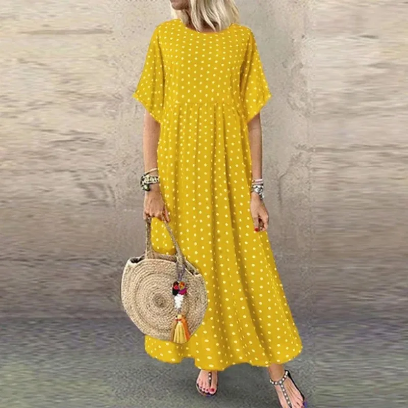 Abito maxi Boho Abito estivo a mezza manica con stampa vintage Abito ampio casual Taglie forti Abito lungo femminile Abiti grandi con altalena Abiti