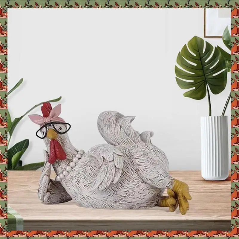 

ABLQ Good Morning Chicken Statue, Sitting And Lying Chicken Statue, Chicken Decoration