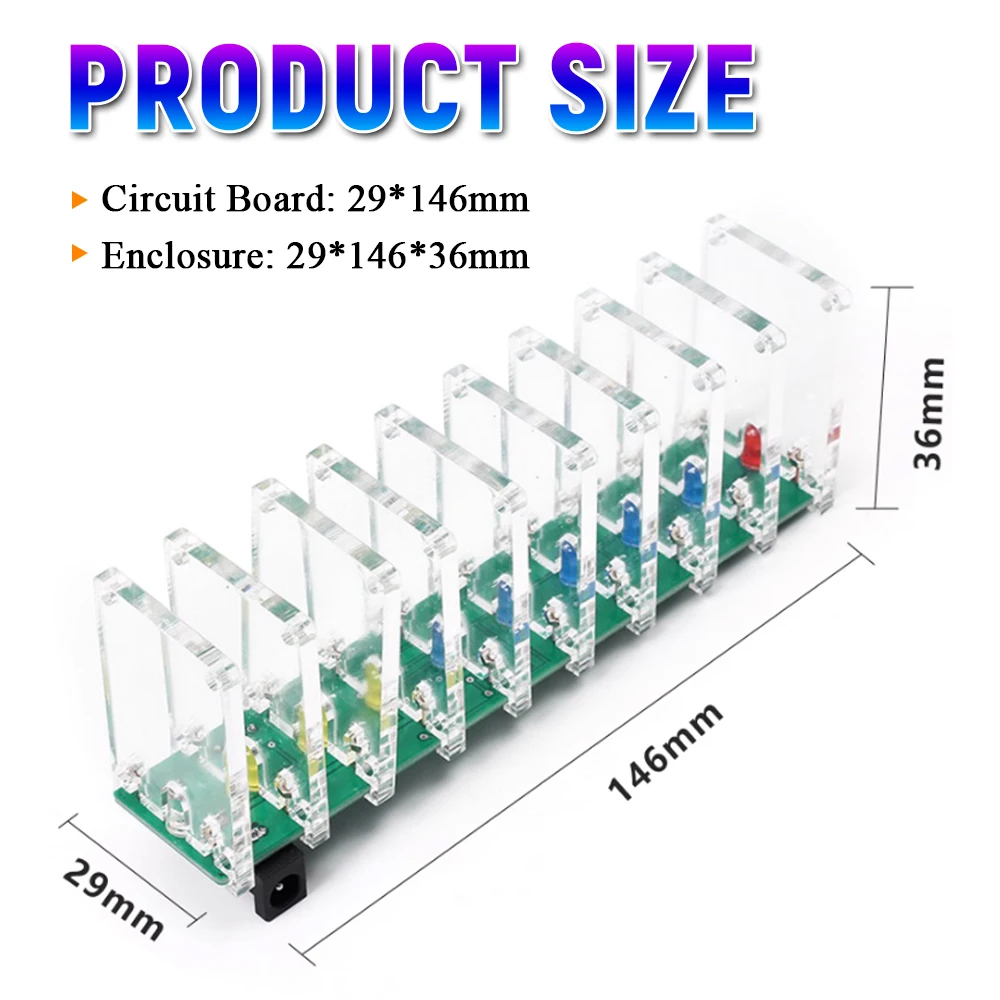 DIY Sound Control LED Music Spectrum Electronic Kit Crystal Column Audio Display PCB Soldering Practice Kit LM339 DC5-12V LM358