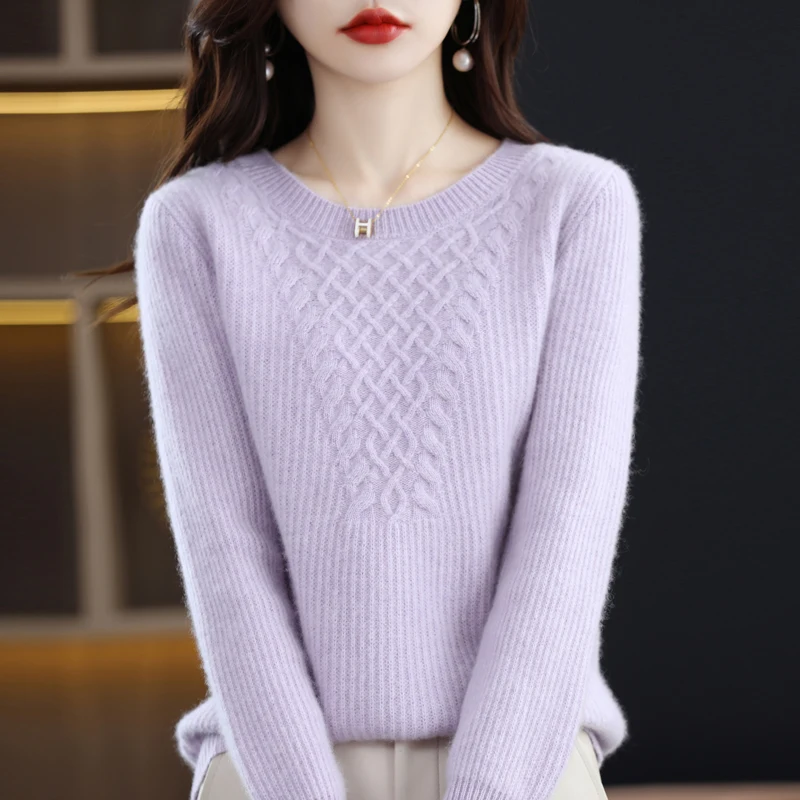 2024 new pure Australian wool sweater women's round neck fashionable loose fitting pullover seamless knitted base sweater