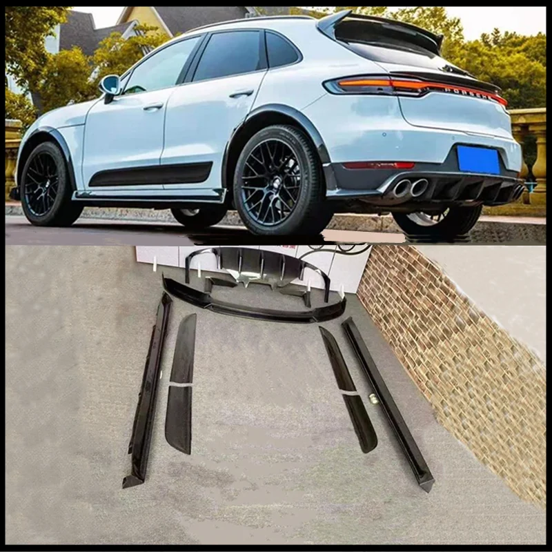 For Porsche Macan 2018 2019 2020 2021 2022 Real Carbon Fiber Front Lip Rear Diffuser Body Side Skirt Kit Spoiler Refits