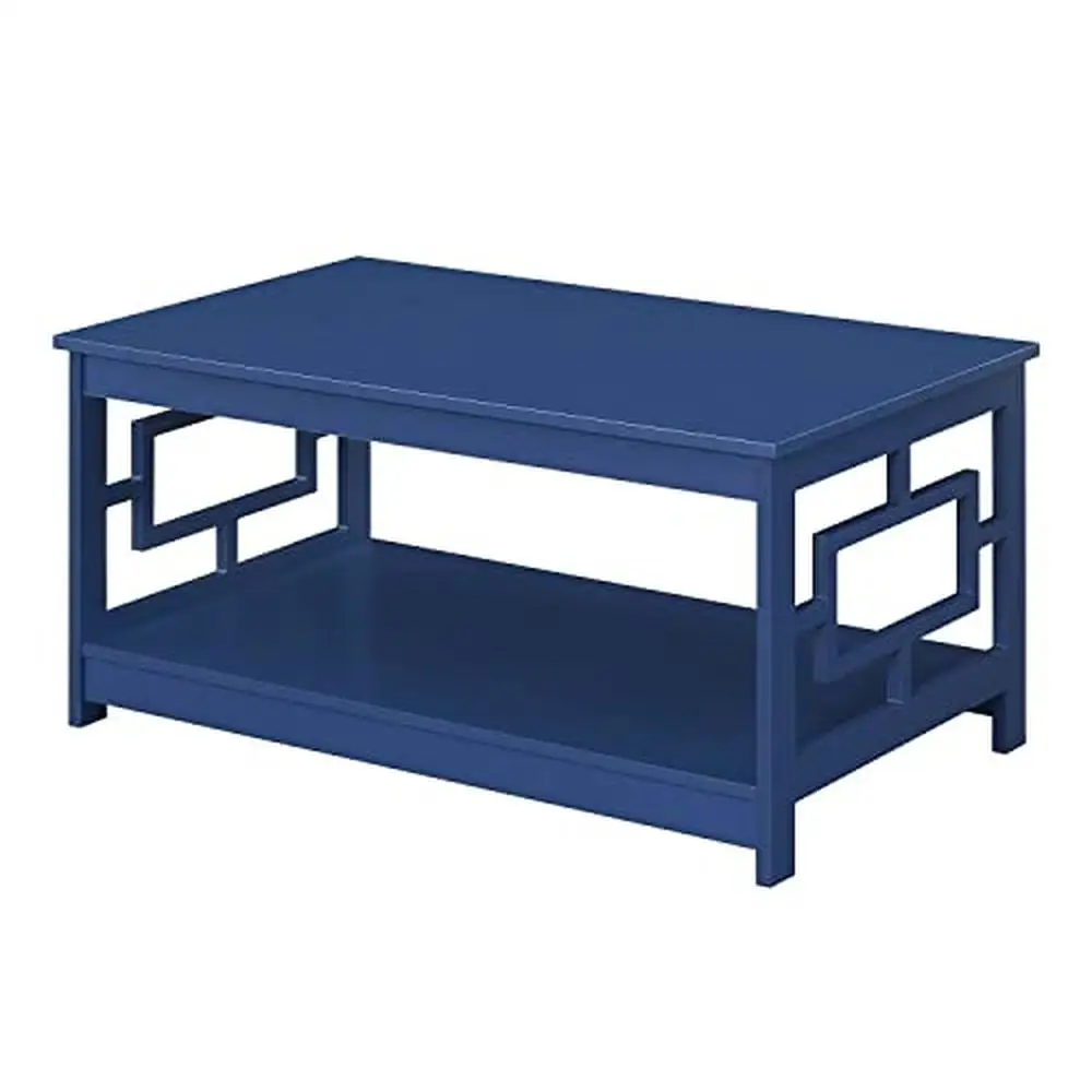 Town Square Coffee Table with 2 Tiers of Spacious Shelving Cobalt Blue MDF Construction 39.25