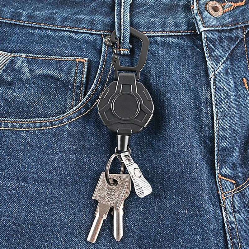 1Pc Retractable Easy-To-Pull Buckle Badge Reel Carabiner Key Chain Anti-Theft Anti-Lost Key Chain with Steel Cord