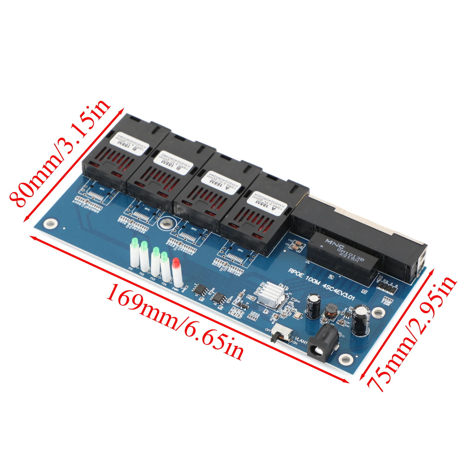 PCBA Board 4 RJ45 to 4 SC 2A+2B Optic Connector 10M/100M Fiber Optic Media Converter 1310nm/1550nm Ports 20KM Ethernet Switch