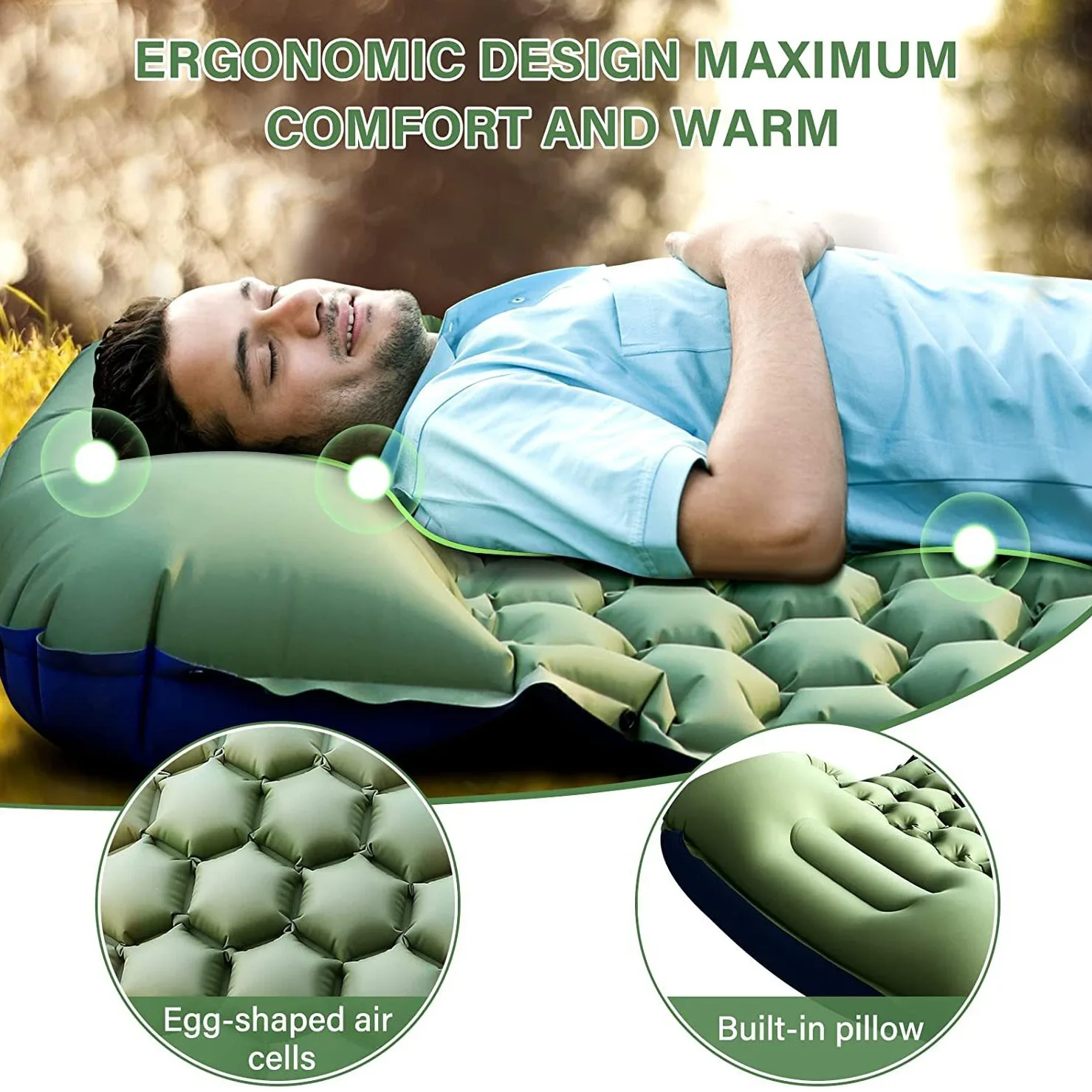 Hot selling inflatable mattress outdoor camping bed single person can splice office nap air mattress floor mat picnic blankets