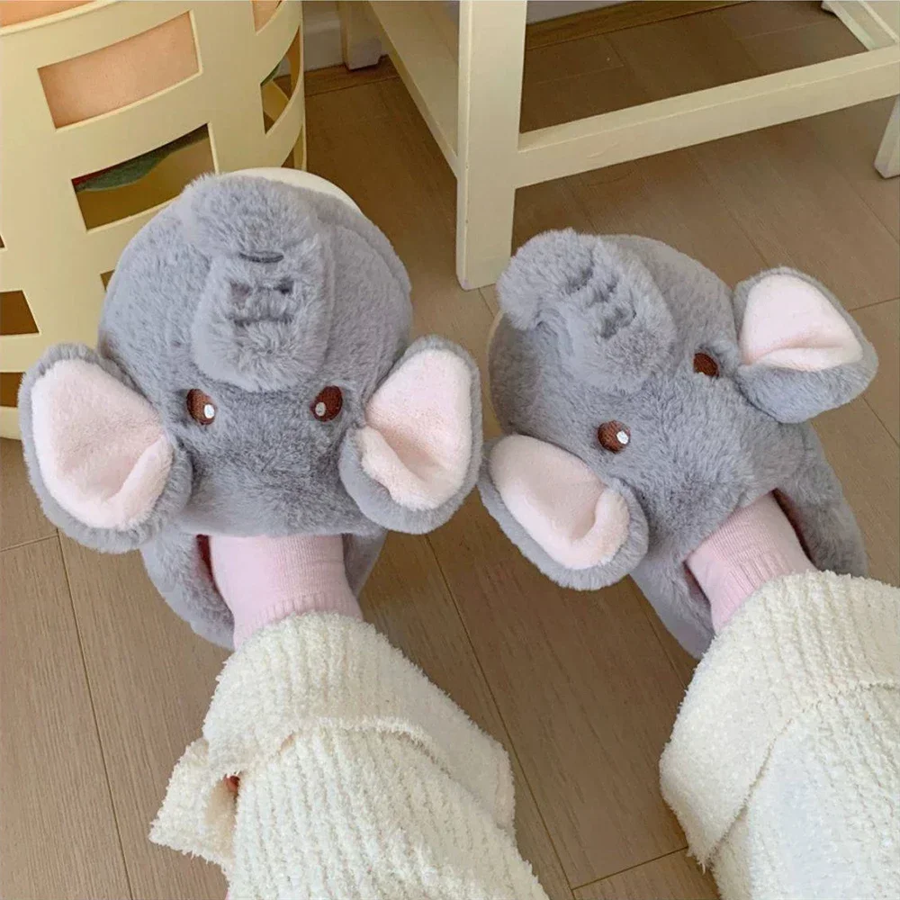 Pantofole invernali in cotone da donna per la casa suola morbida comode pantofole in peluche simpatico elefante antiscivolo Baotou scarpe da coppia addensate