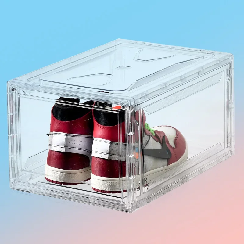 

1PCS Fully Transparent PET Thickened Shoe Box with Free Stacking Magnetic Front Opening and Side Opening Shoe Box