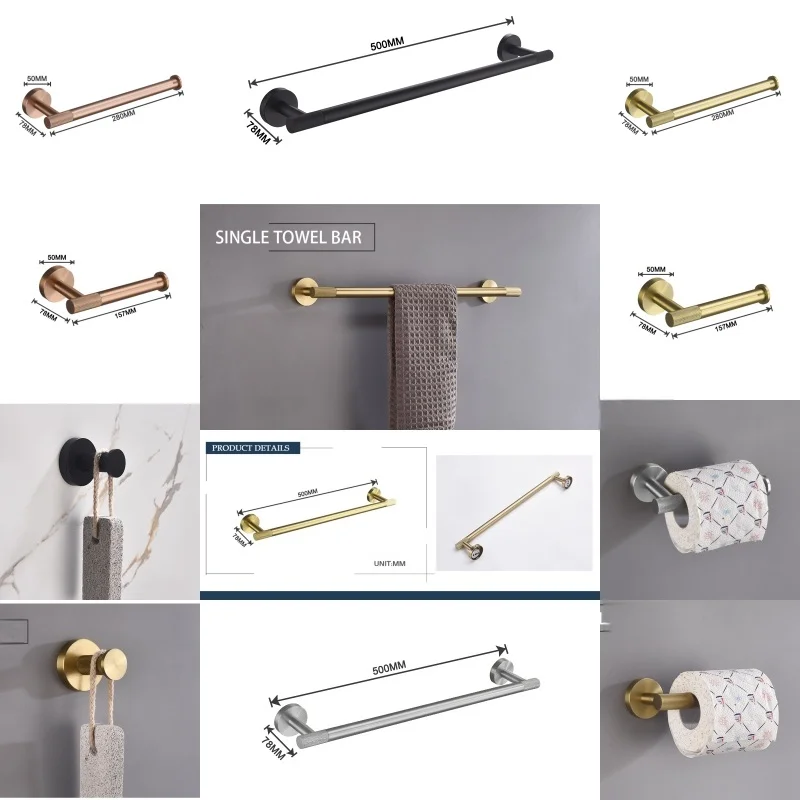 نحى ارتفع الذهب الفولاذ المقاوم للصدأ التخريش الحمام الأجهزة مجموعة منشفة رف خطاف تعليق المعاطف منشفة بار حامل ورق المرحاض الملحقات #1