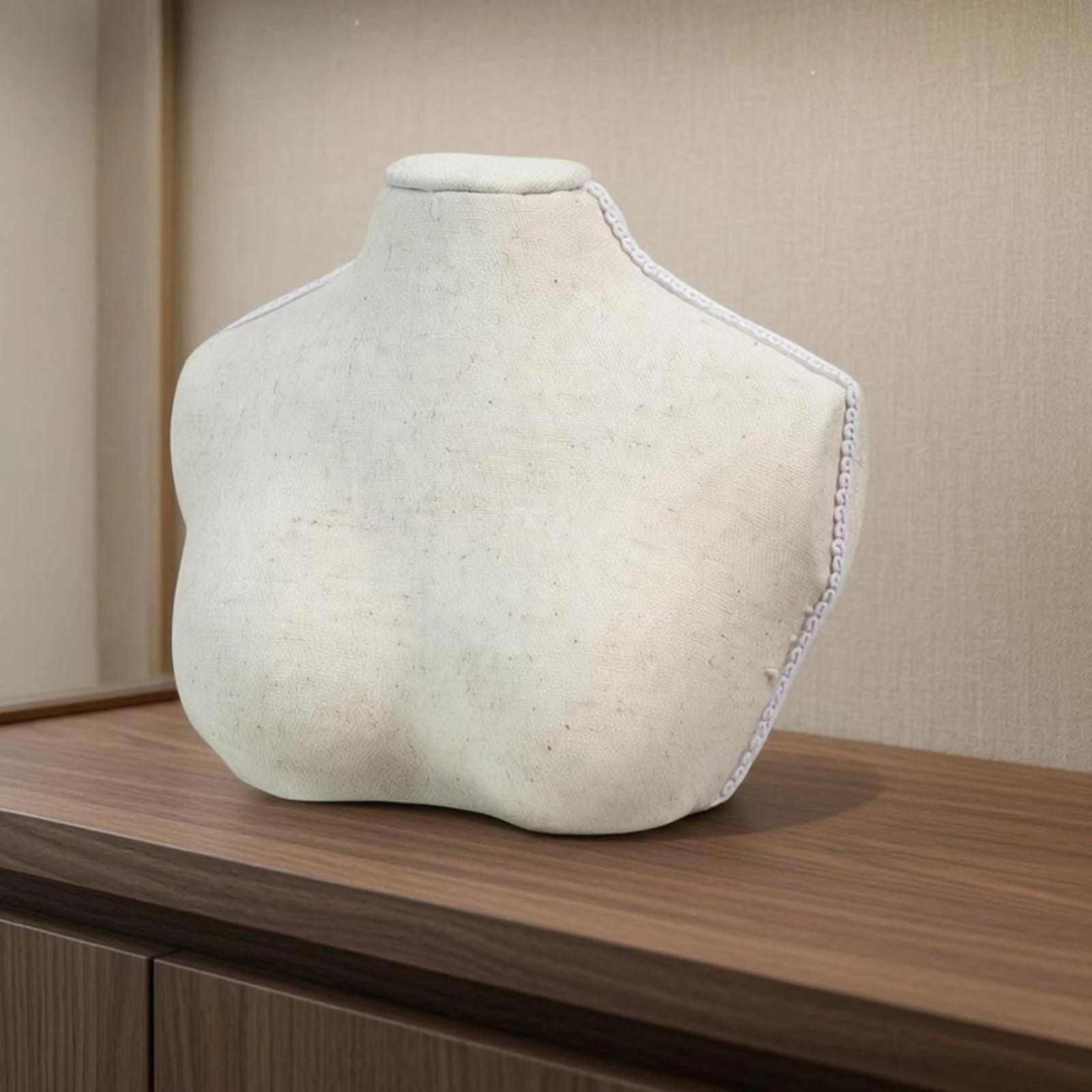 Necklace Display Bust Linen-Covered Necklace Bust Display Stand Neck Ornament Chain Holder Textile-Wrapped Ivory