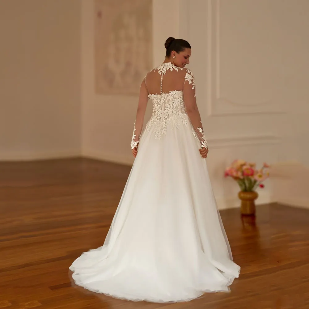 MCDV dentelle chérie fendu robe De mariée grande taille mariée hors épaule Applique a-ligne balayage Train robes De Novia personnalisé