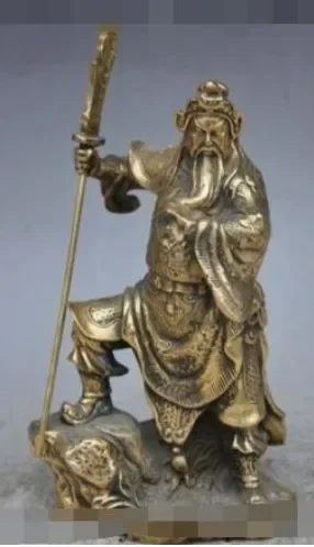 

9"chinese bronze copper Soldier Generals GuanGong Guan Yu Hold Knife God statue