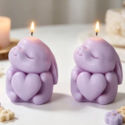 DIY Aromatherapy Candle Plaster Ornaments Bunny Molds Handmade Soap Candle Making Supplies 3D Love Heart Rabbit Silicone Mold