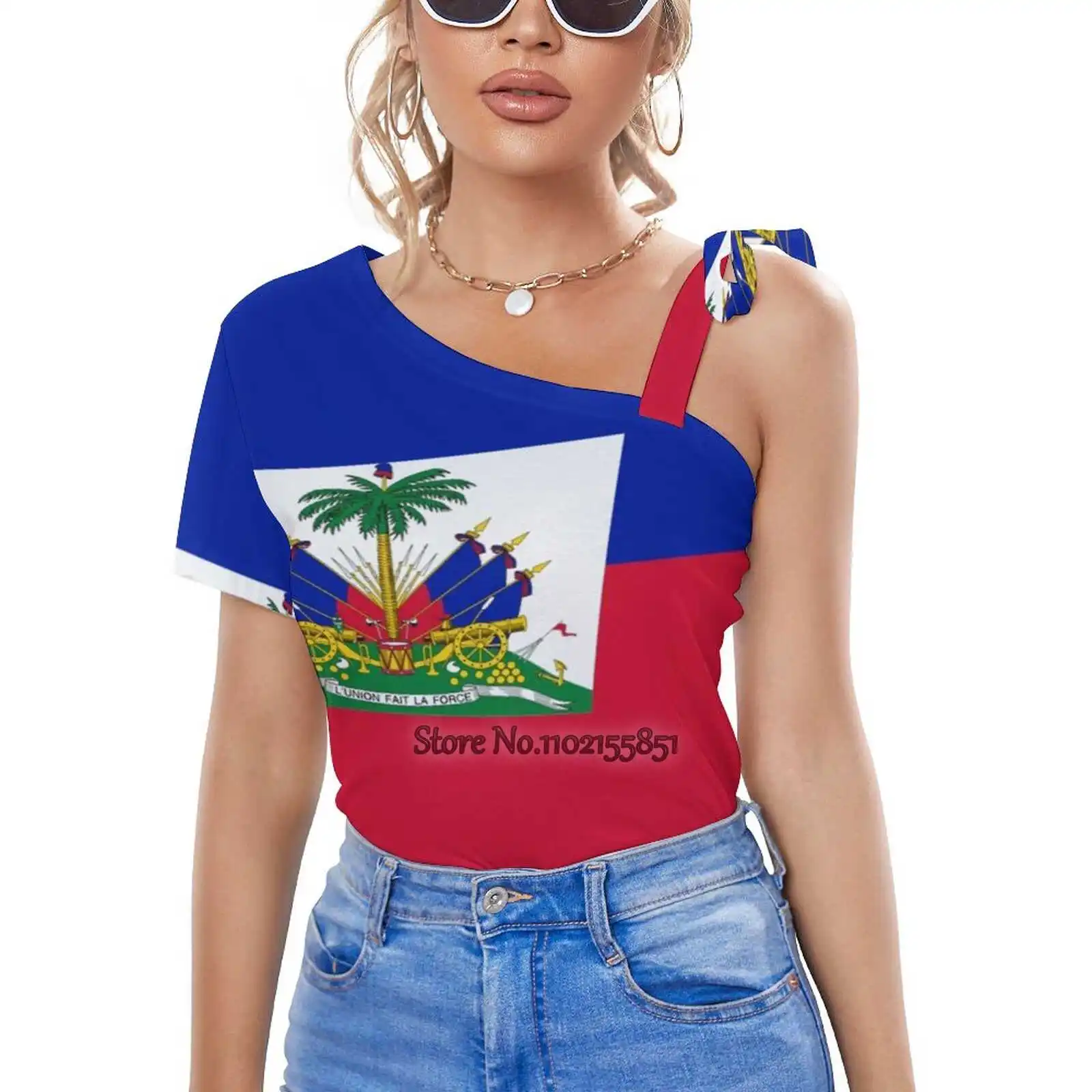 Flaga Haiti topy damskie Tee Ladies Casual seksowny T-Shirt powrót sznurowanie odzież flaga Haiti kraj świat moda mężczyźni trendy damskie