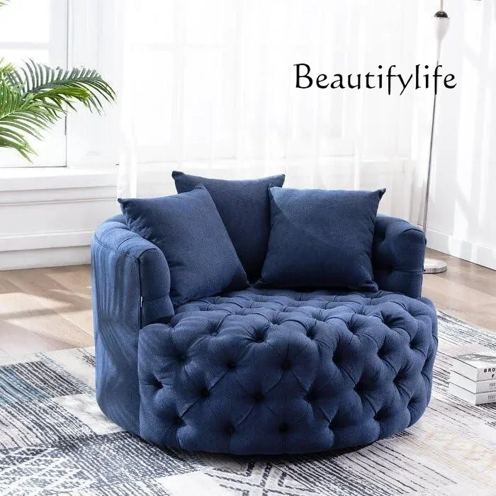 

American light luxury simple fabric buckle single chair living room round rotating milk tea color sofa chair