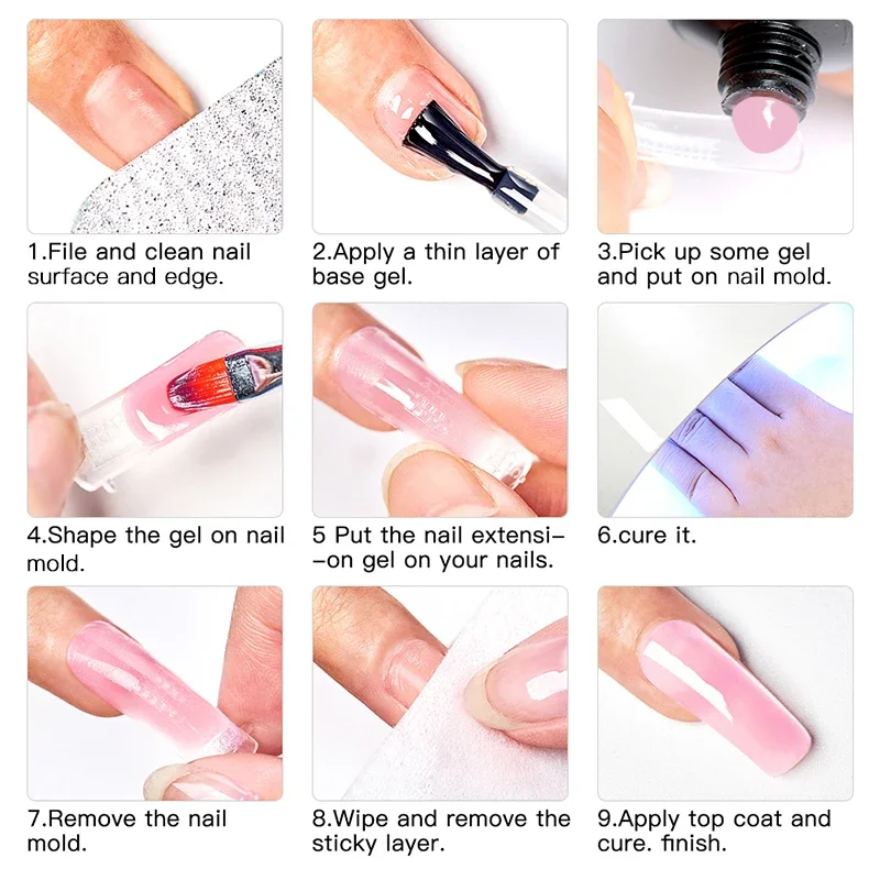 MEET ACROSS 20ml Quick Extension Gel Nail Polish Clear Sparkly Nail Art Semi Permanent UV Builder Gel Varnish Nail Supplies