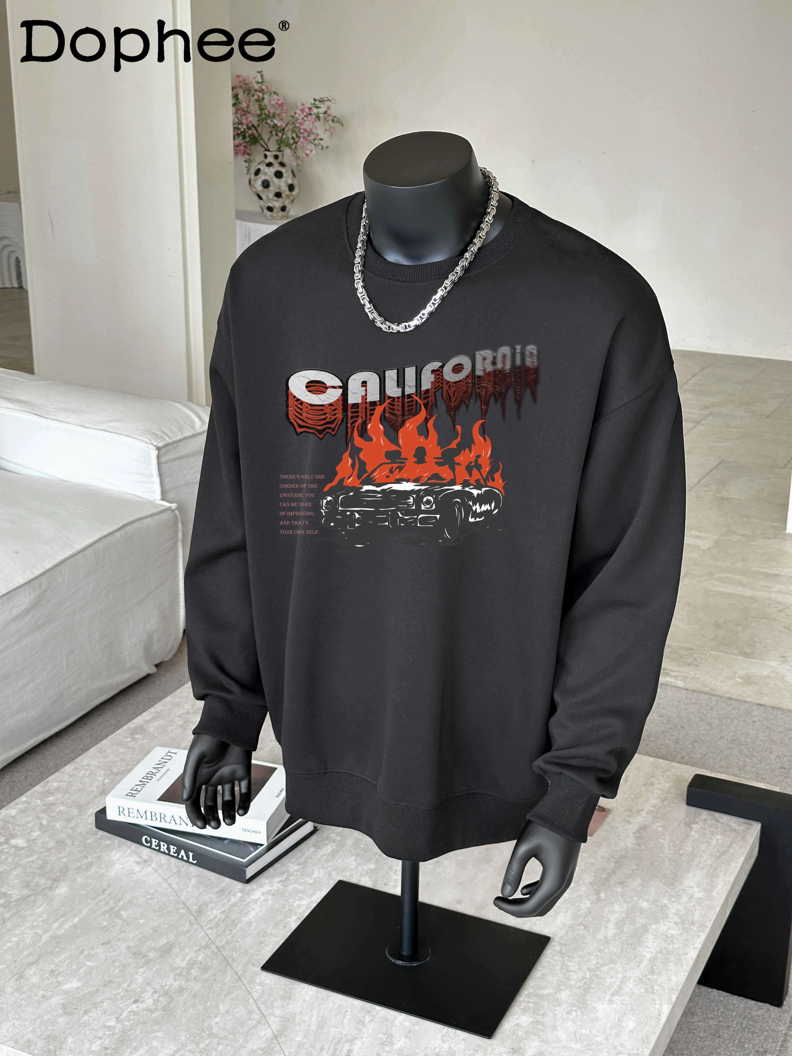 

Fashion Trend Street Print Crew Neck Long Sleeve Sweatshirt for Stylish Men Teenagers Students Casual Loose Comfortable Jacket