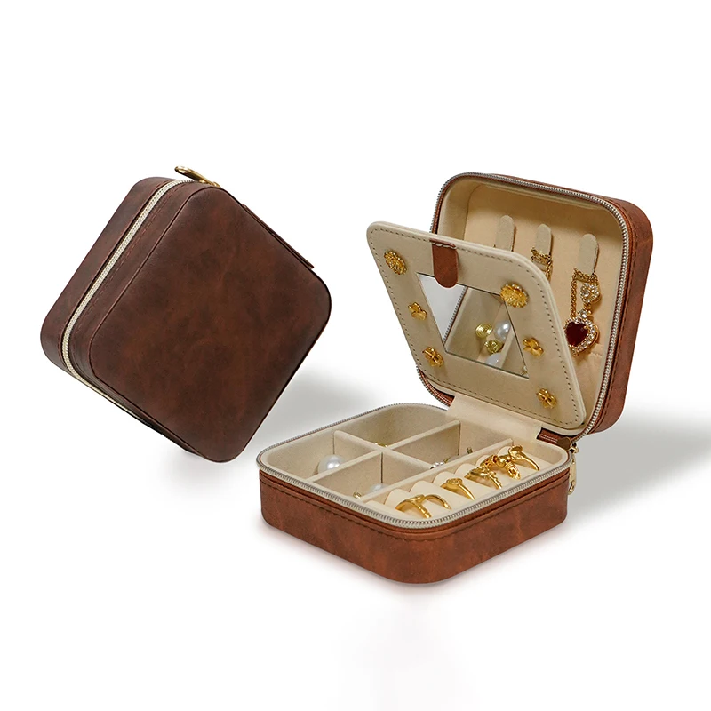 

Portable Mini Jewelry Storage Box Travel Organizer Jewelry Case Leather Storage Earrings Necklace Ring Jewelry Organizer Display