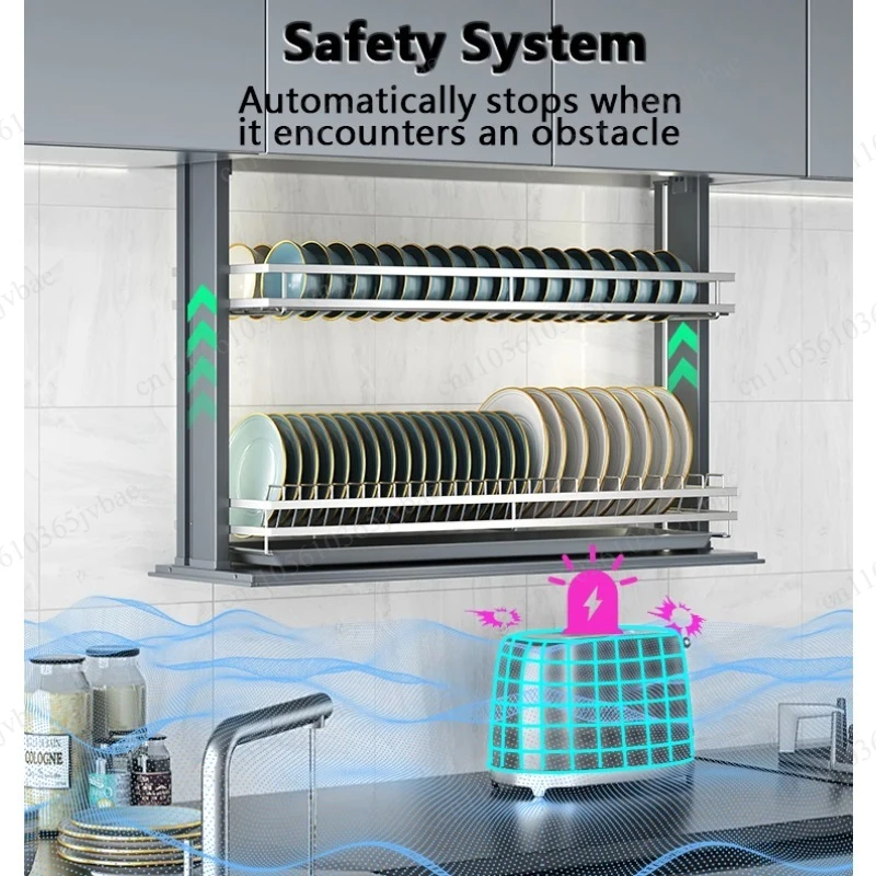 

Fully Automatic Lifting Cabinet Storage Rack, Plate Structure, One-click Access To Kitchen Utensils and Sundries