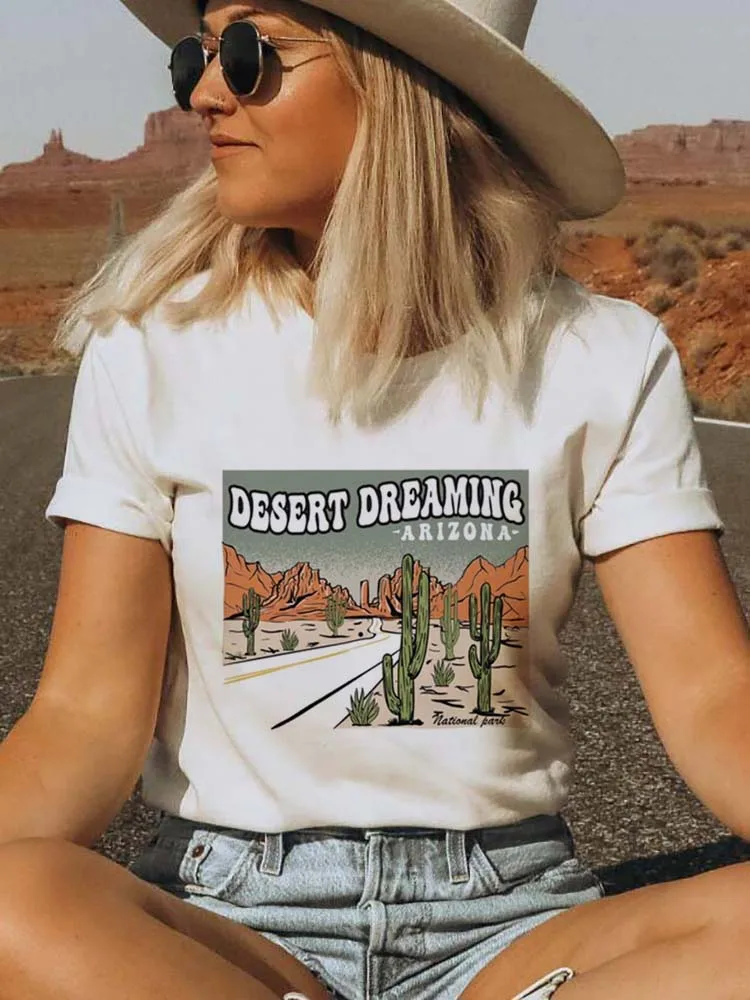 Women's Desert Dreaming Arizona Trendy Street Style Short Sleeved Fashionable O-Neck T-Shirt Pattern Printed Summer T-Shirt Top