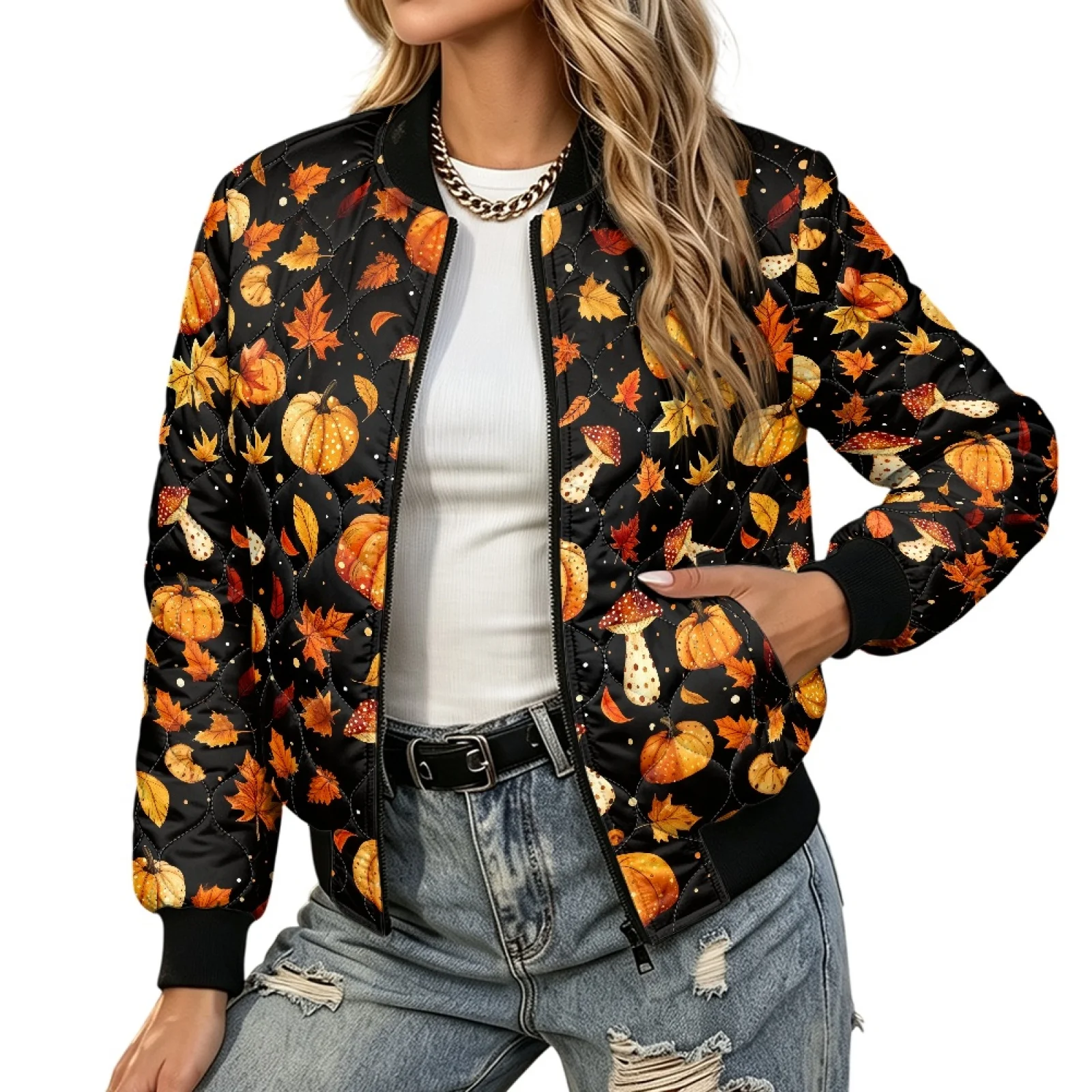 PENSTROLL Mushroom Fall Womens Fall Winter Lightweight Padded Bomber Coat Versatile Warm Coat for Daily Wear