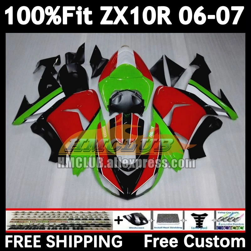 Injection Body For KAWASAKI NINJA ZX-10R ZX 1000 CC 10R 10 R 168No.21 ZX1000CC 1000CC ZX10R 06 07 2006 green red 2007 Fairing