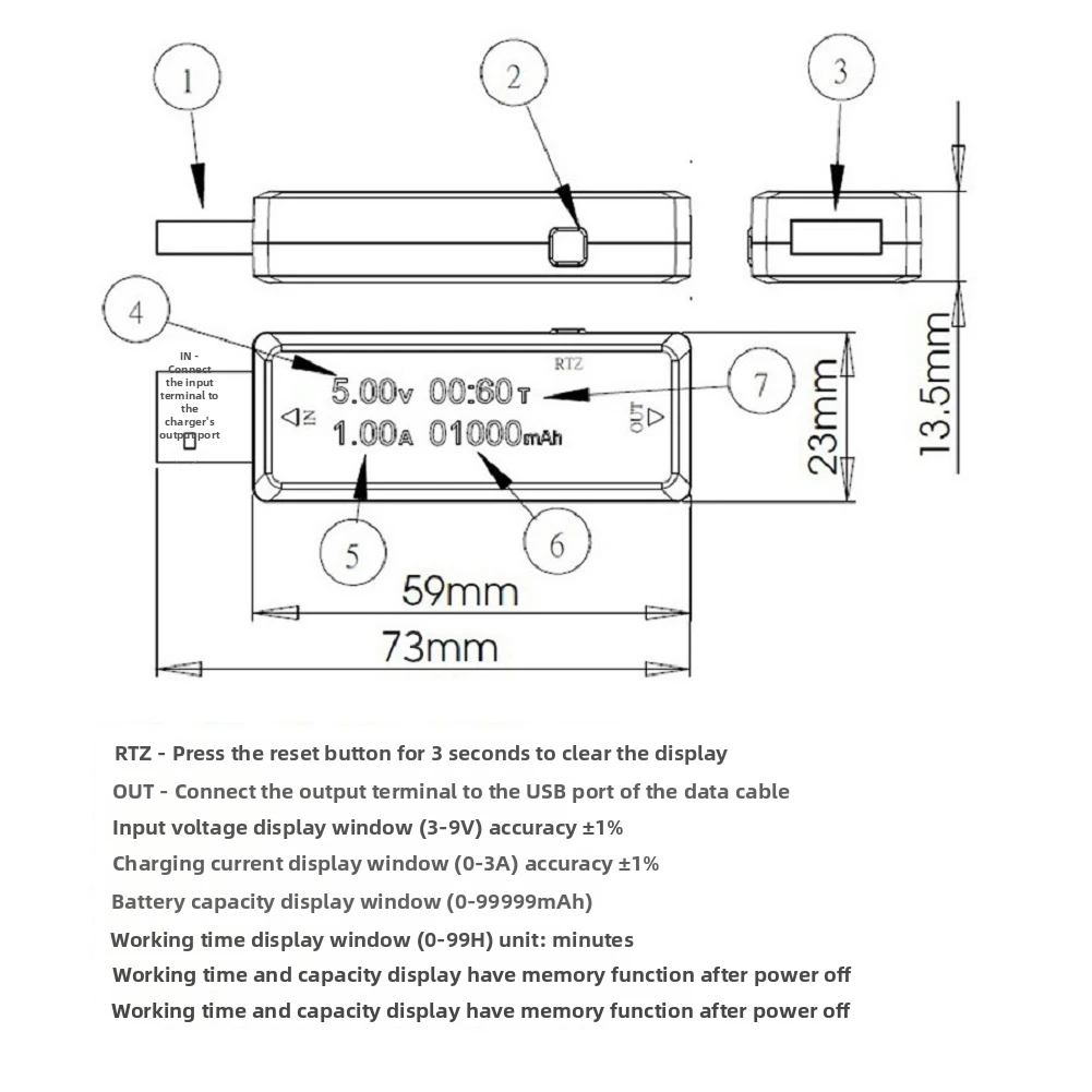 USB Voltage and Current Tester KWS-V20 for Accurate Measurement of for Power Bank Output and for charger Specification