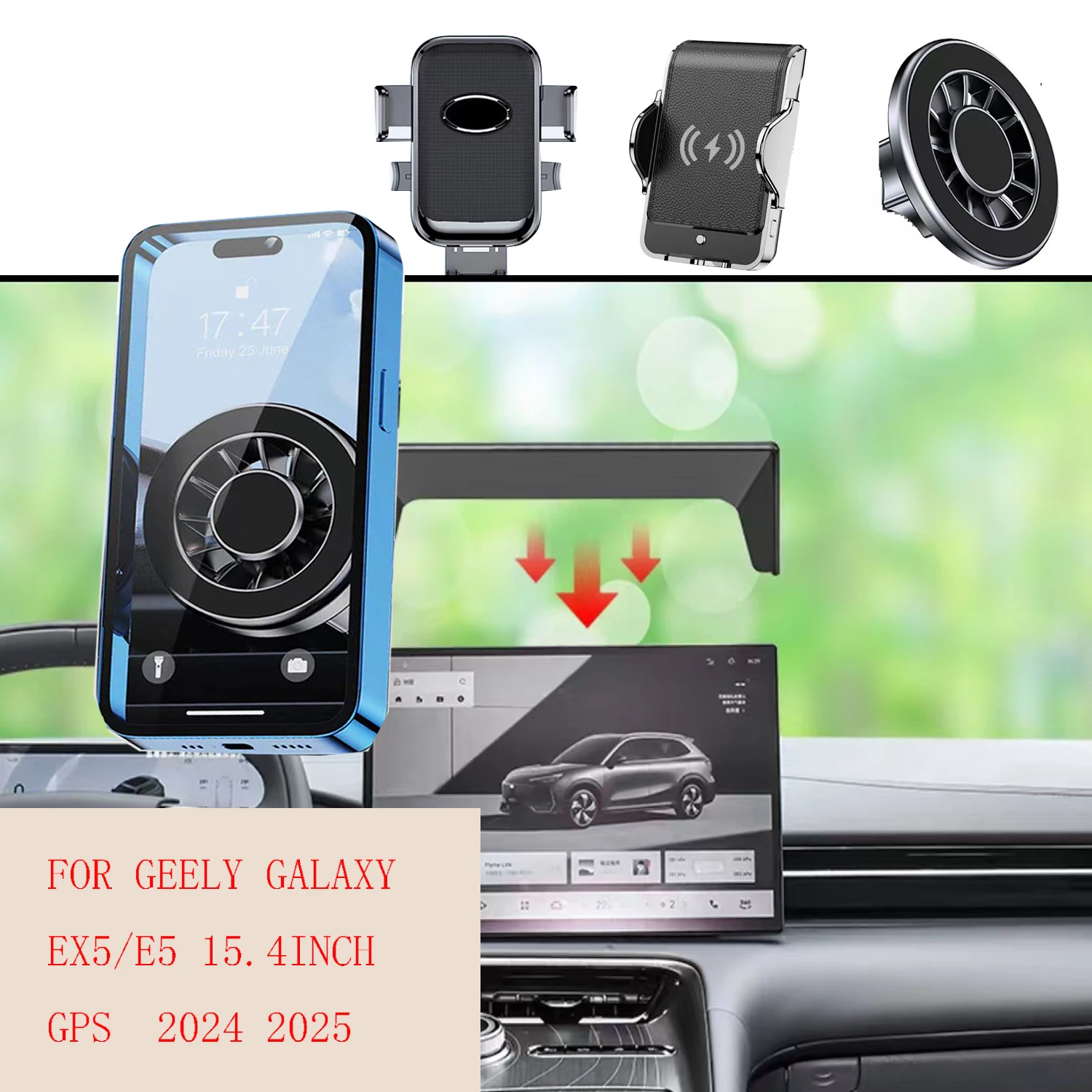 

For GEELY GALAXY E5/EX5 2024 2025 Magnetic Car Phone Holder GPS Screen Fixed Fast Wireless Charging Mobile Phone Mount