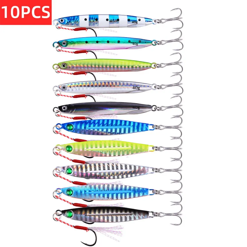 10PCS 7/10/14/17/21/30/40G Japen Metal Cast Jig Hooks Shore Casting Jigging Fish Sea Bass Fishing Lure Artificial Bait Tackle