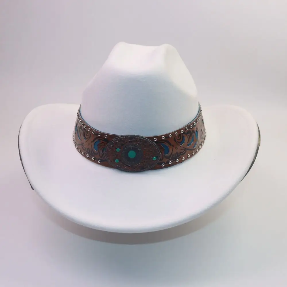 Dress Up Western Cowboy Hat Turquoise Decor Wide Brim Western Cowgirl Hat Embossed Print Western Cowboy Jazz Hat