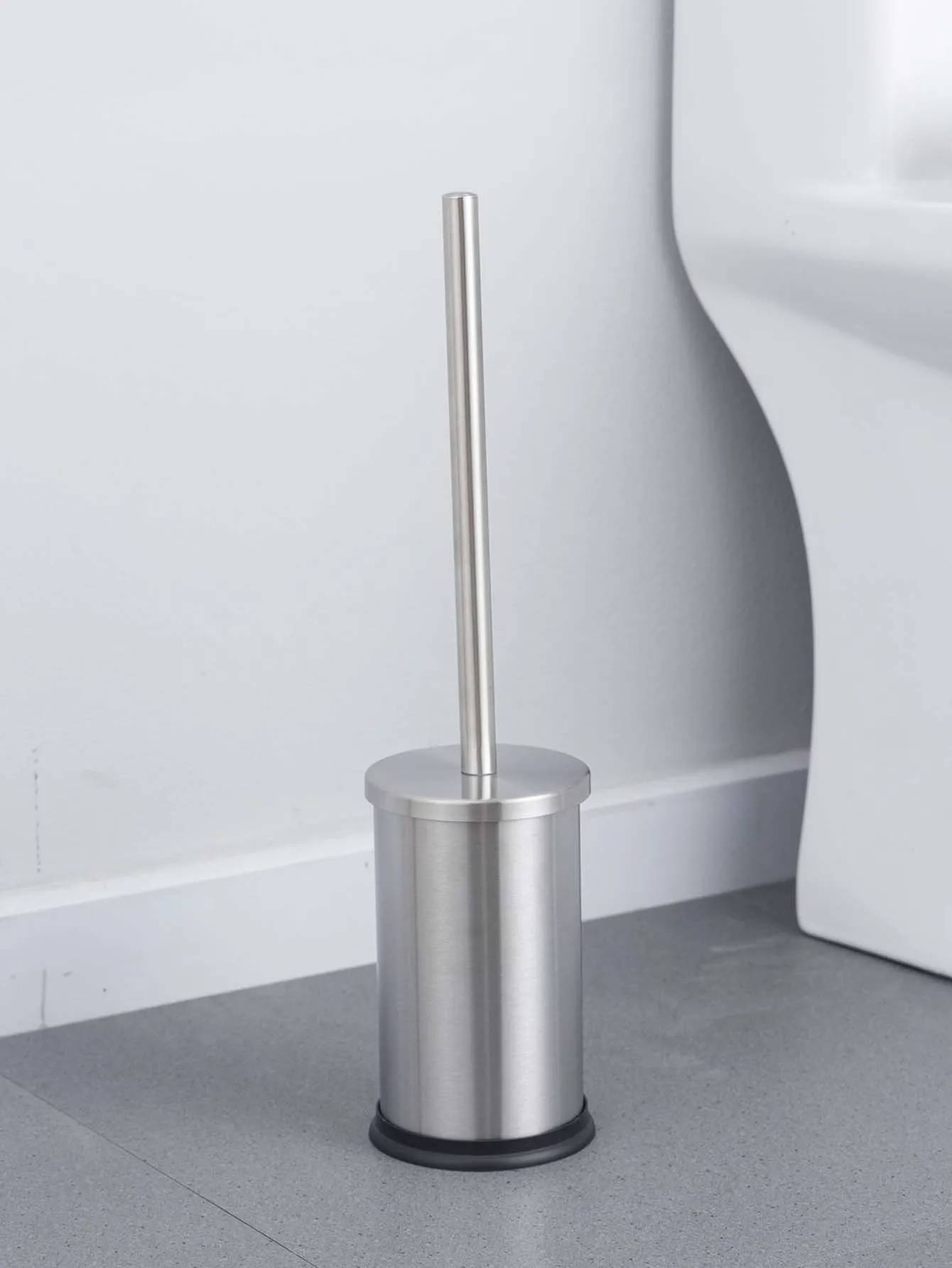 Image of Edelstahl-Toilettenbürste und Halter-Set mit langem Halter und Stabfuß für die Tiefenreinigung des Badezimmer-WC. ﻿