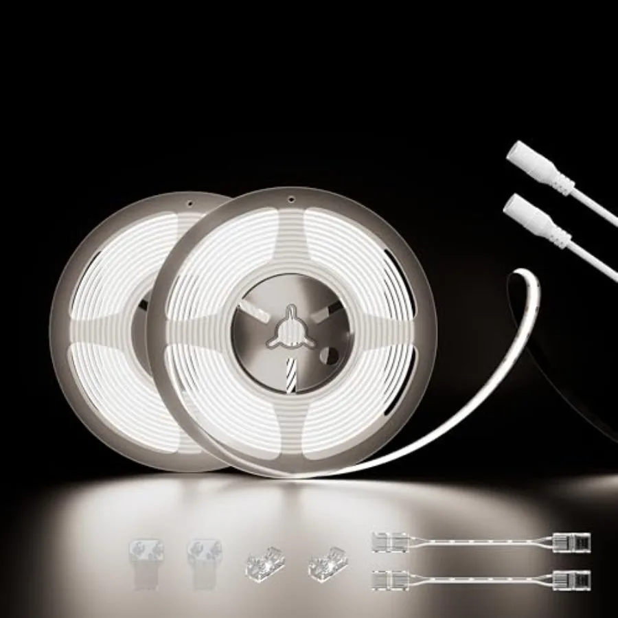 

COB LED Strip Lights 48ft/15m Super Bright, 504 LEDs/m Natural White 5000K CRI90+ Flexible LED Tape 24V for Cabinet Home DIY Li