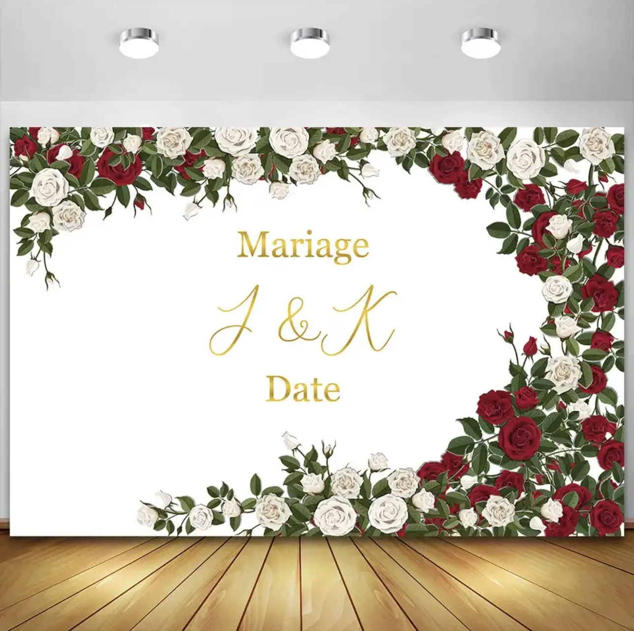 Personalize Wedding Backdrop Green Leaf Color Rose Floral Anniversary Post Birthday Bridal Party Photo Background Banner