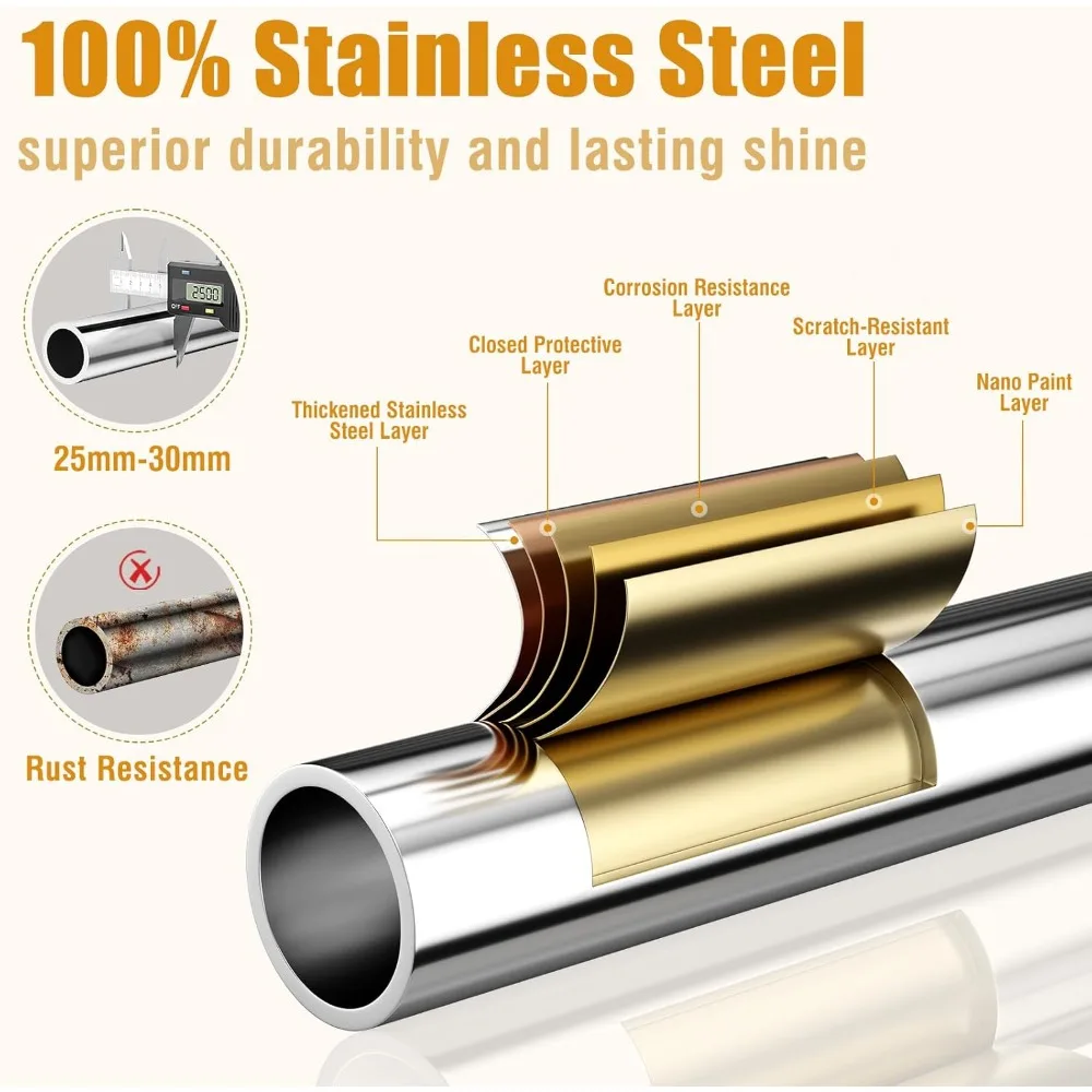 رف ملابس قابل للتمديد شديد التحمل من الفولاذ المقاوم للصدأ مع ثلاثة قضبان تعليق بسعة تحميل 960 رطل