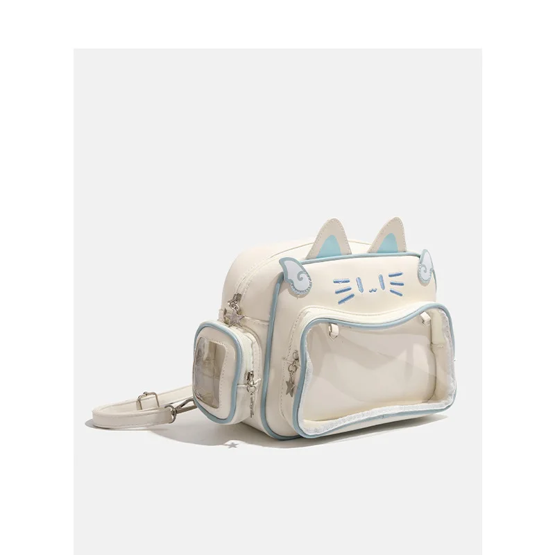 Mochilas escolares para mujer Y2K con estampado de gato de dibujos animados, mochilas japonesas Kawaii dulces, bolsos cruzados de un solo hombro ajustables de alta capacidad