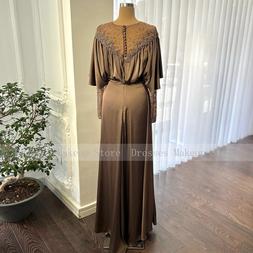 Luxury Mother of the Bride Dress for Wedding Beading O Neck Illusion Wedding Guest Gowns Women Long Sleeves Column Evening Dress