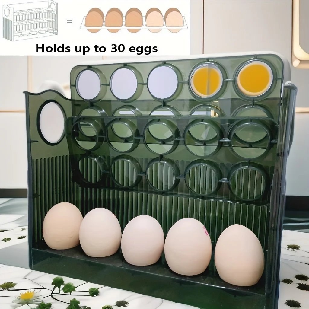 30Grids Automatically rebound Egg Storage Box Rotating Refrigerator Organizer Food Containers Dispenser Kitchen Storage Boxes