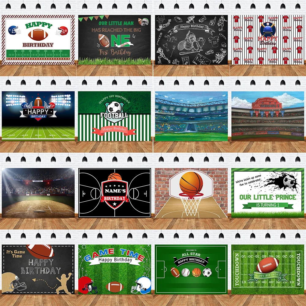 

Mocsicka Children Birthday Party Sports Theme Photo Banner Backdrops Baby Shower Photography Football Basketball Backgrounds