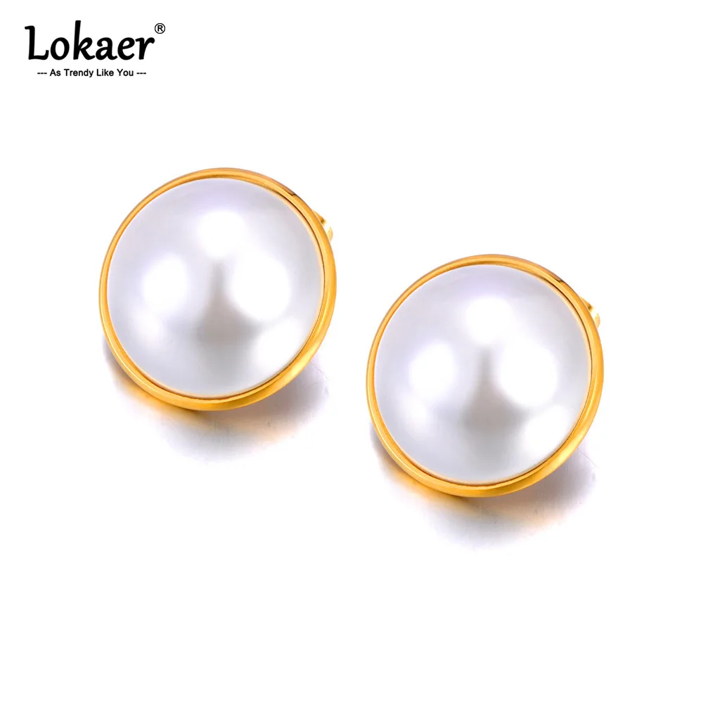 Lokaer Mode Imitation Perle Geometrische Kreis Ohrringe Für Frauen Edelstahl Textur 18K PVD Überzogene Koreanische Schmuck E23253