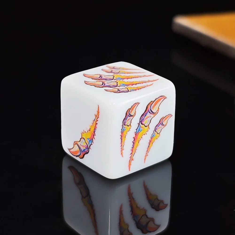 12Pcs 16MM Colorful Eagle And Eagle Claw Print White Acrylic D6 Dice 6 Sided Game Dice For Tabletop Board Game Party Accessory view 4