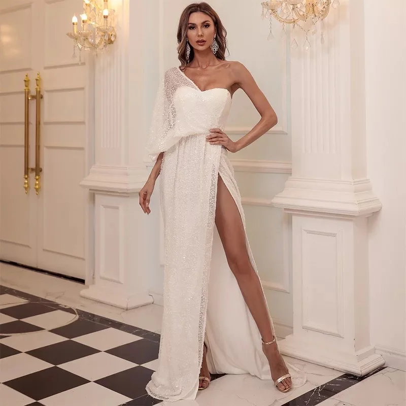 

Floor Length Sequin Evening Dr Women's Maxi Dr Ele Glittering Long Gown for Special Ocns PVC Material