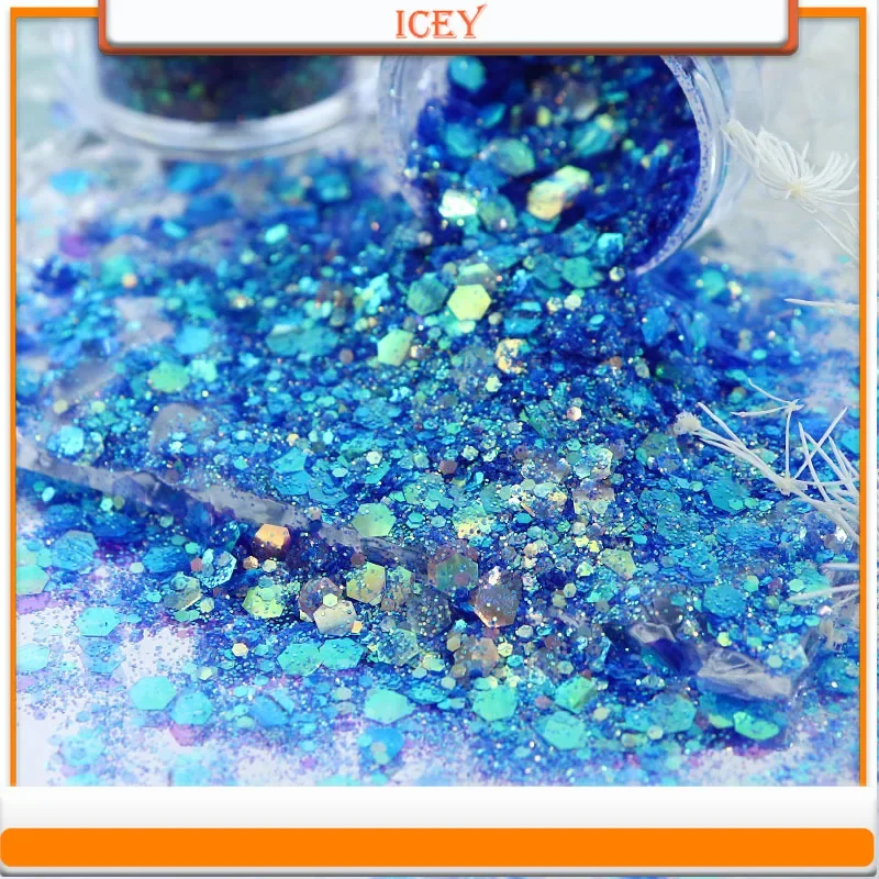 Icey Beauty 10ml Nail Glitter High Brightness and Colorful Mixed with Gold Onion Powder Glitter DIY Drip Glue and Linen Filling