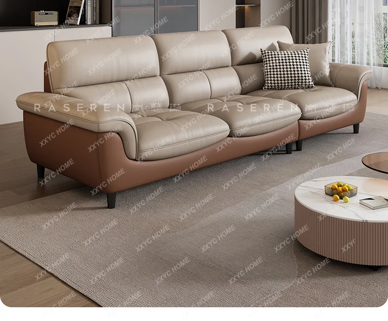 

minimalist leather sofa, simple modern small apartment in the living room, light luxury straight row