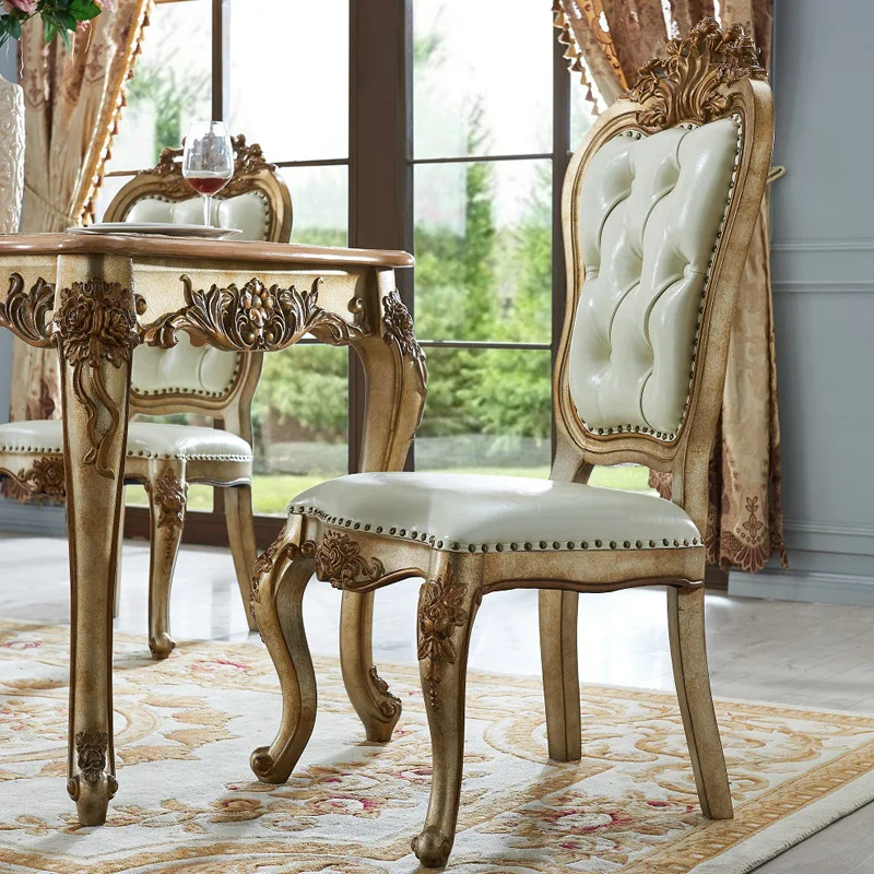 Rectangle dining table and chair combination champagne color 4-6 people solid wood dining table dining table