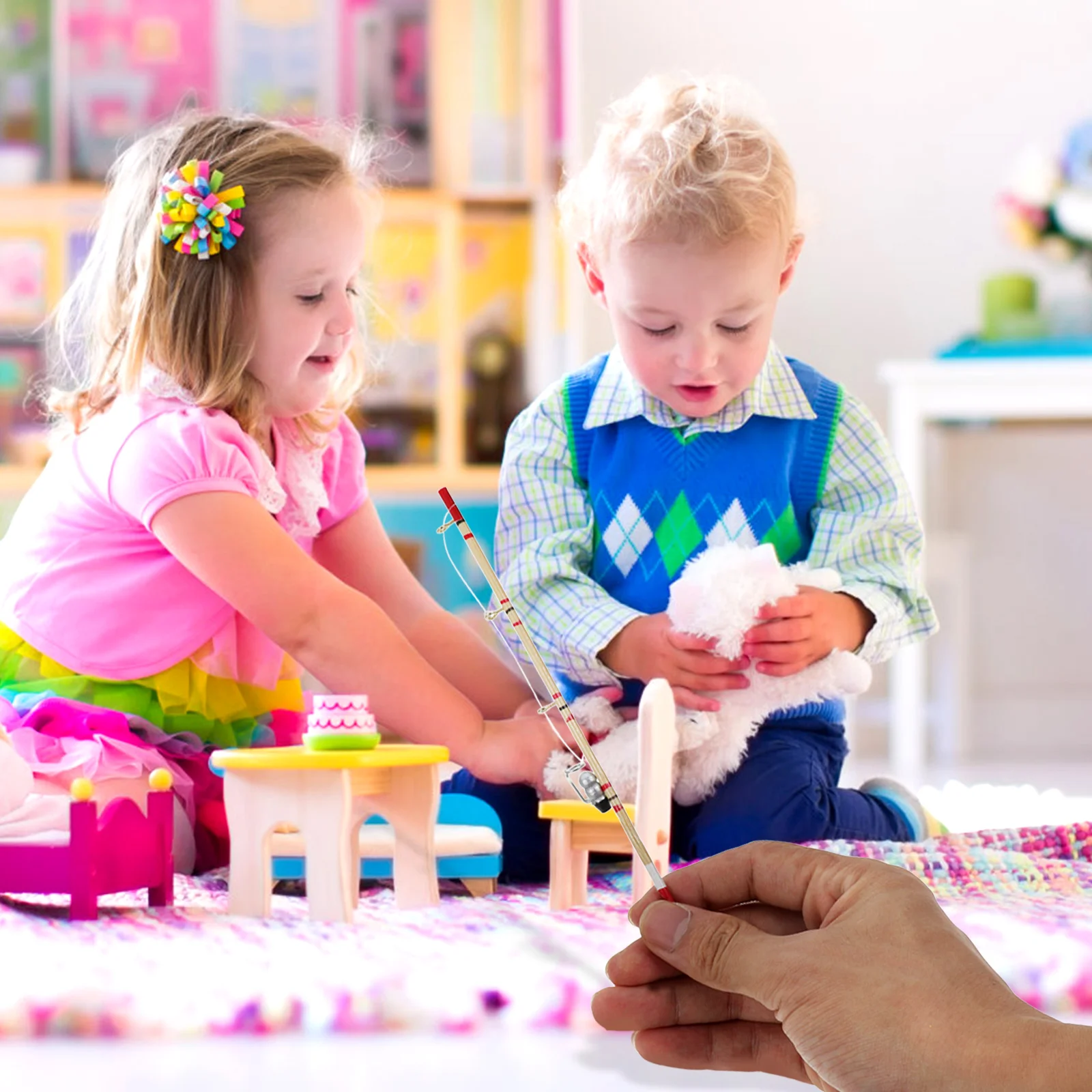 2 pezzi in miniatura cibo e gioco modello casa delle bambole canna da pesca accessori giocattolo modelli di canne bambino